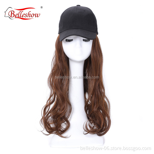 Hot sell baseball hat hair wig combination custom new design  synthetic hair with hat with black  wig